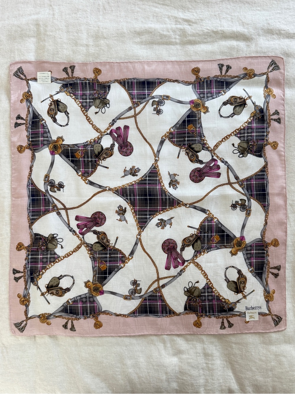 Vintage Burberrys Equestrian Horsebit Cotton Bandana Scarf Made in Japan - Picture 3 of 12
